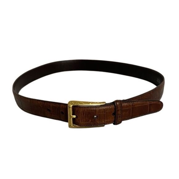Brighton Vintage 1993‎ Brown Croc-Embossed Leather Belt Brass Buckle | Size 34 - Picture 1 of 13